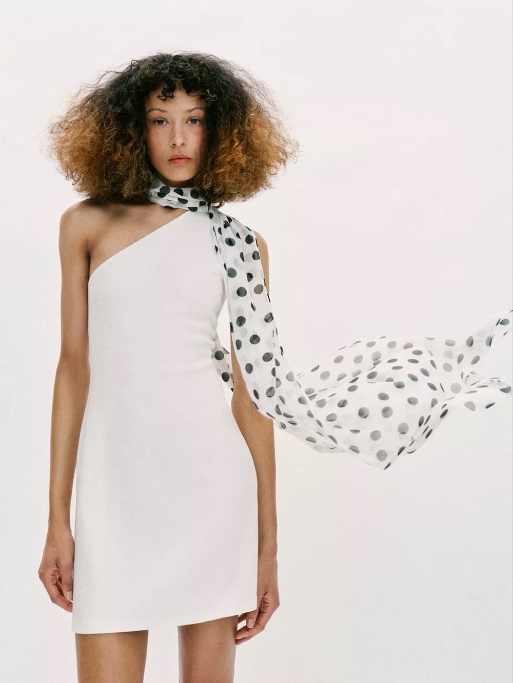 R Polka Dot Halter Scarf White Mini Dress